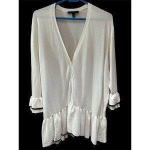 Lane Bryant Women’s 18 / 20 Ivory Peplum Cardigan Sweater Black Stripe Button Up